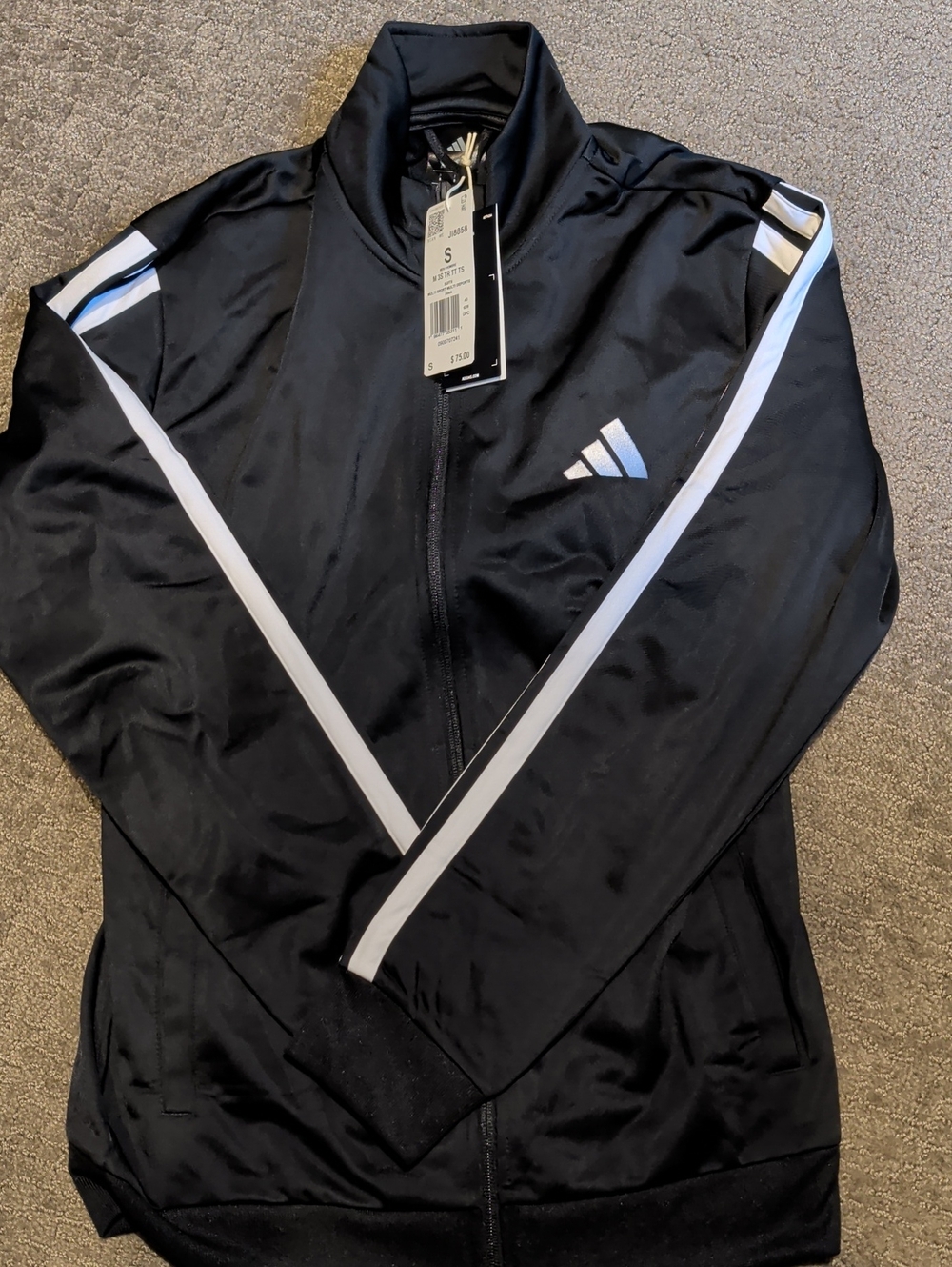 adidas Black with White Stripes Track Jacket & Pant Set